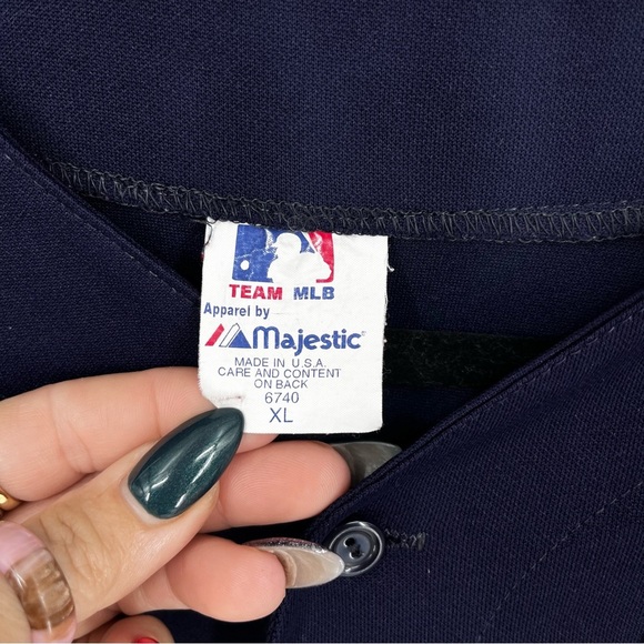 VINTAGE MAJESTIC Baseball Fan Jersey MLB Button Front Red Navy Blue Streetwear - Picture 2 of 8